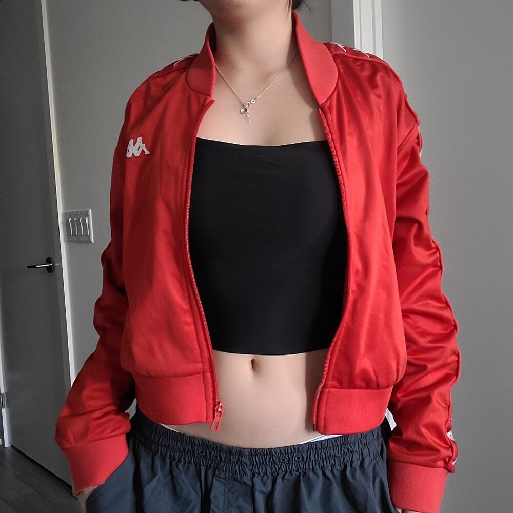 Retro Kappa Crop Red RetroJersey Bomber Zip-Up Jacket
